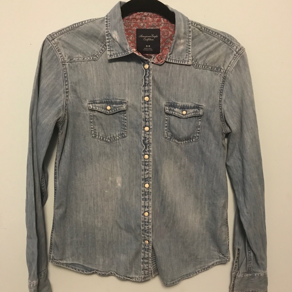 AE Distressed Denim Shirt with Pearl Coated Snaps